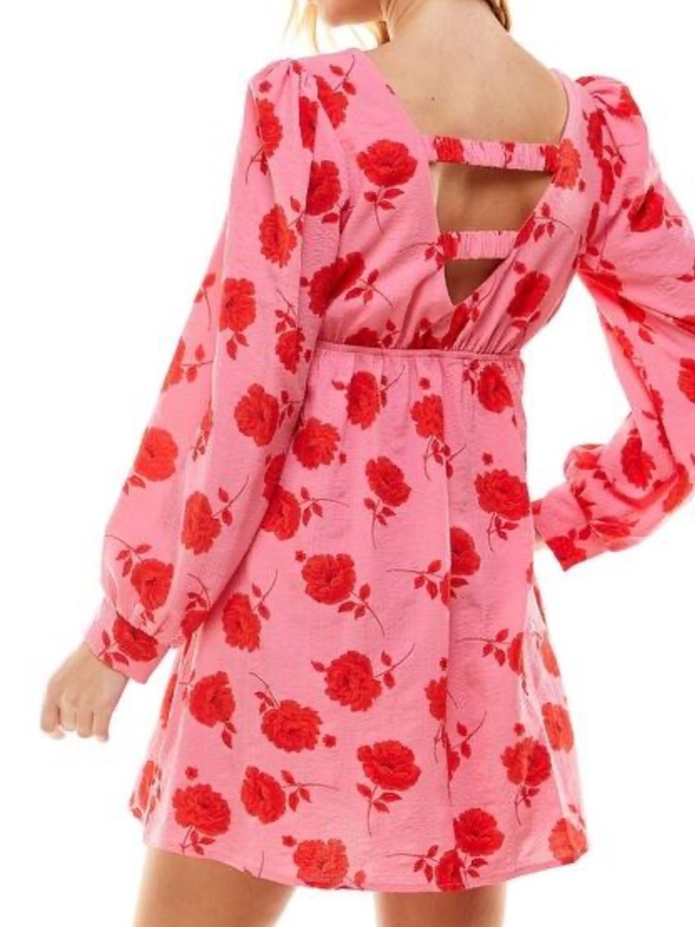 Crystal Doll Open Back Floral Cutout Mini Dress Pink Red Cottagecore S - Picture 1 of 7